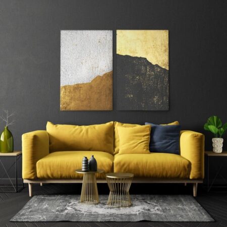 Σετ Δίπτυχος Πινακας σε καμβά ABSTRACT BLACK WHITE GOLD - Αφηρημενα και Abstract