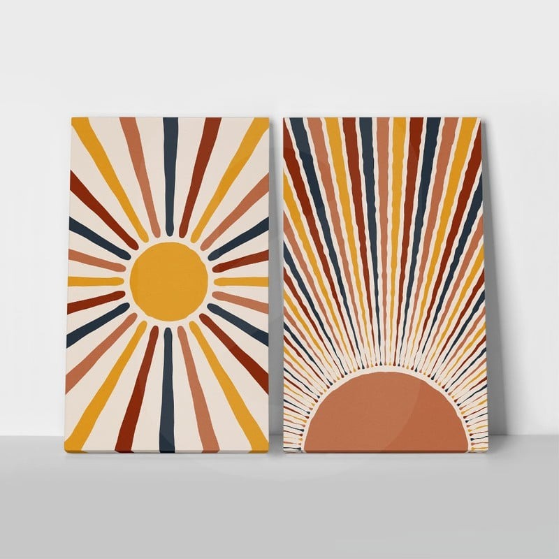Σετ Δίπτυχος Πινακας σε καμβά ABSTRACT SUN