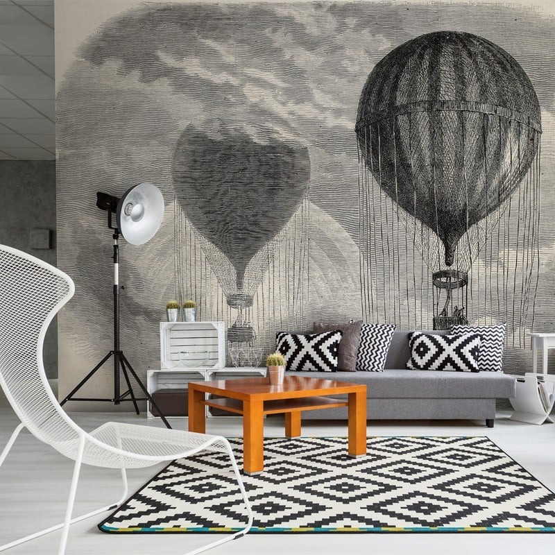 Αυτοκόλλητη Ταπετσαρία τοίχου AIR BALLOONS VINTAGE DRAWING