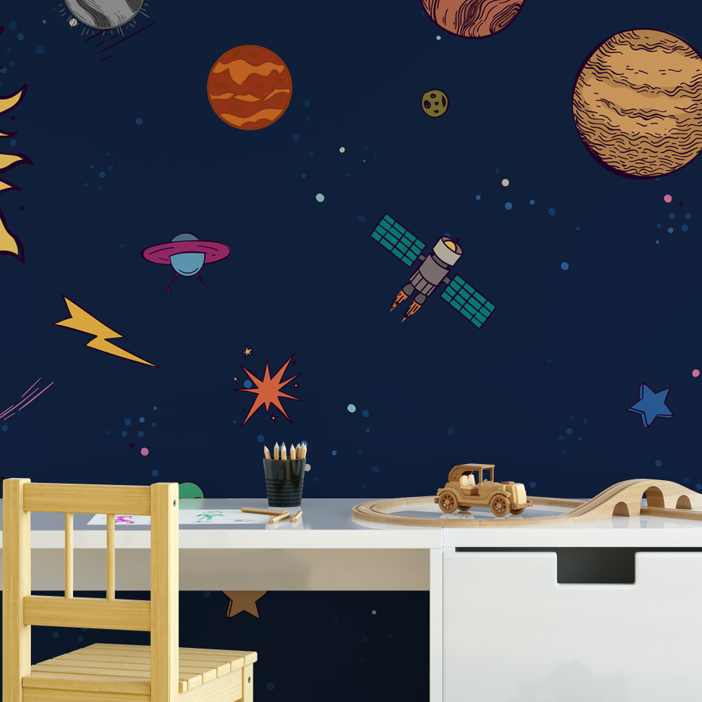 Αυτοκόλλητη Ταπετσαρία τοίχου ASTRONAUT AND PLANETS IN SPACE