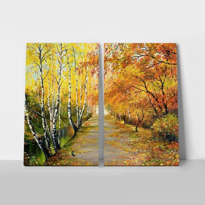 Σετ Δίπτυχος Πινακας σε καμβά AUTUMN ROAD