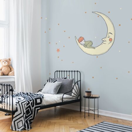 Αυτοκόλλητη Ταπετσαρία τοίχου BABY AND MOON SLEEPING - Παιδικές Ταπετσαρίες