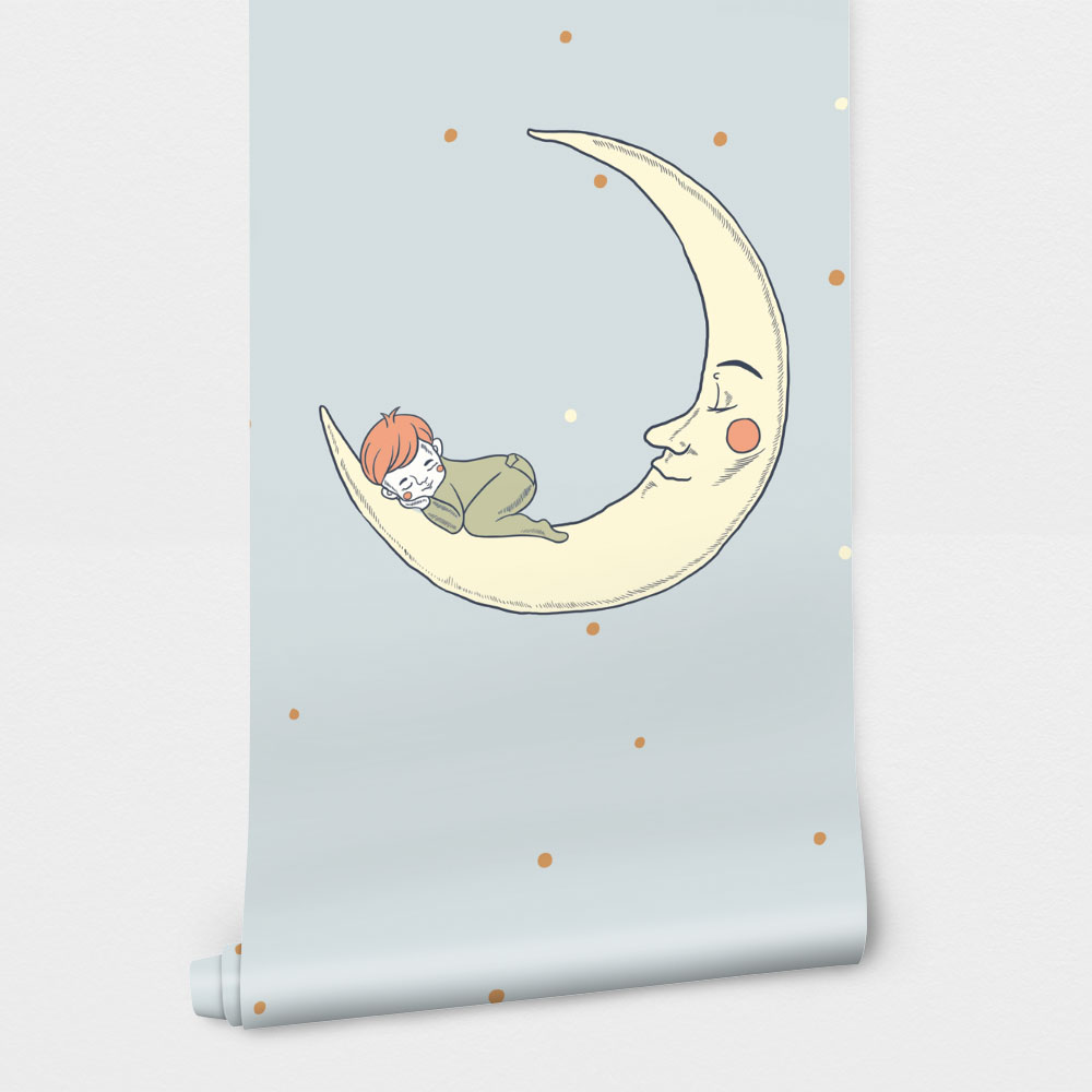 Αυτοκόλλητη Ταπετσαρία τοίχου BABY AND MOON SLEEPING