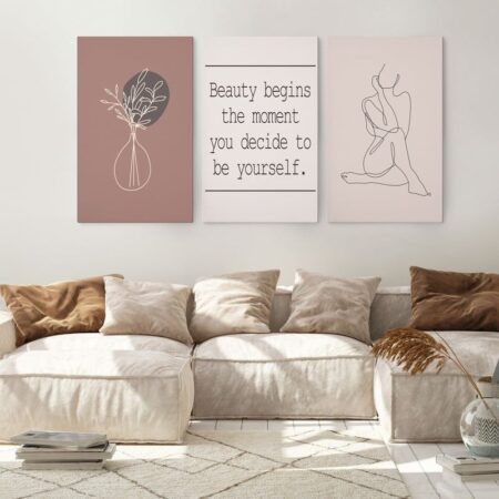 Σετ Τριπτυχος Πινακας σε καμβά BEAUTY BEGINS - Πορτραιτα και Φιγουρες