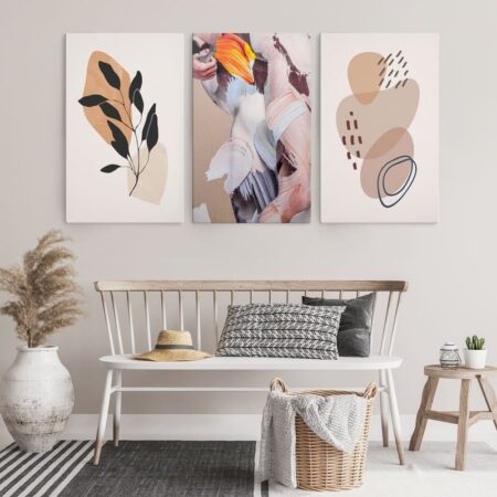 Σετ Τριπτυχος Πινακας σε καμβά BEIGE AND BLACK - Αφηρημενα και Abstract