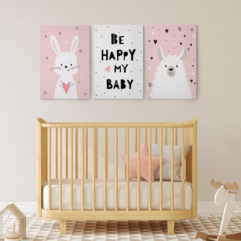 Σετ Τριπτυχος Πινακας σε καμβά BE HAPPY MY BABY