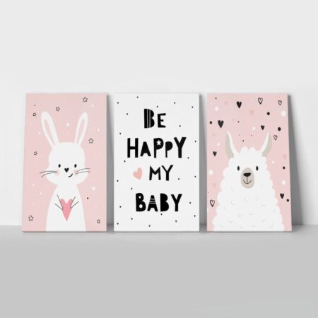 Σετ Τριπτυχος Πινακας σε καμβά BE HAPPY MY BABY - Παιδικοι και set Sticky 1