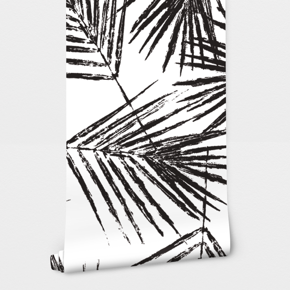 Αυτοκόλλητη Ταπετσαρία τοίχου BLACK INK PALM LEAVES