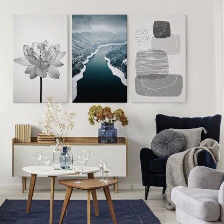 Σετ Τριπτυχος Πινακας σε καμβά BLUE AND GREY TONES - Πινακες σε καμβα