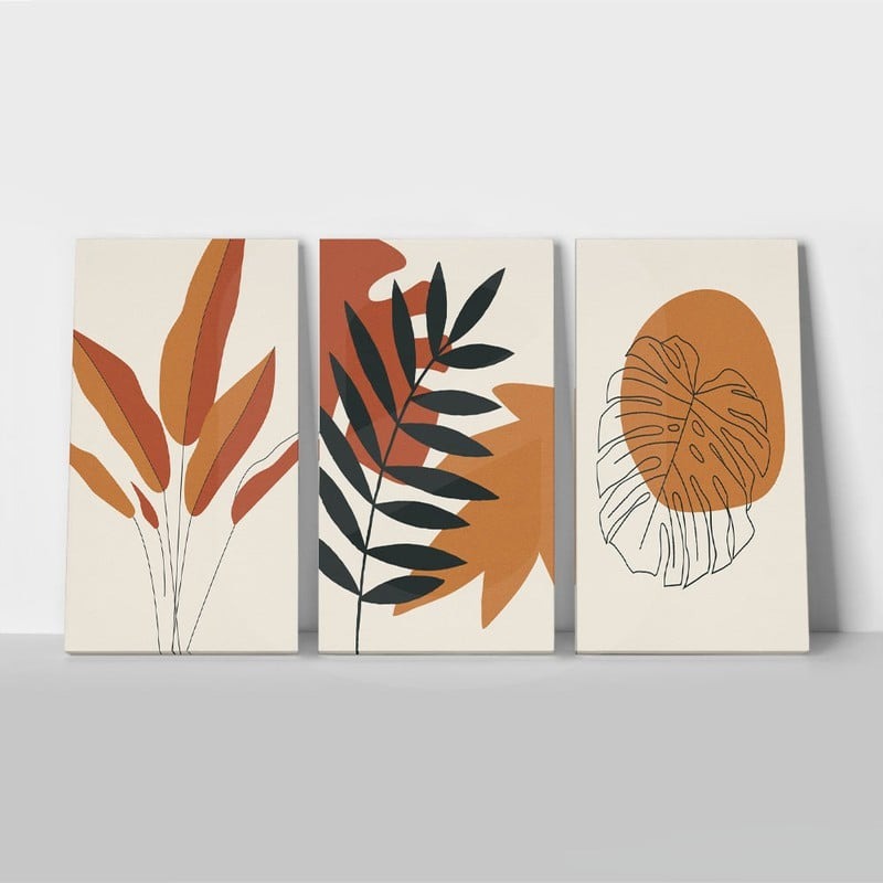 Σετ Τριπτυχος Πινακας σε καμβά BOHO LEAVES