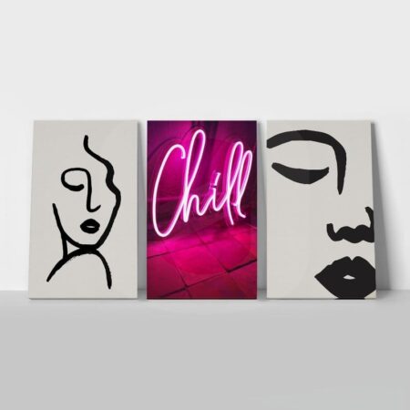 Σετ Τριπτυχος Πινακας σε καμβά CHILL ABSTRACT FACE ILLUSTRATIONS - Πορτραιτα και Φιγουρες Sticky 1