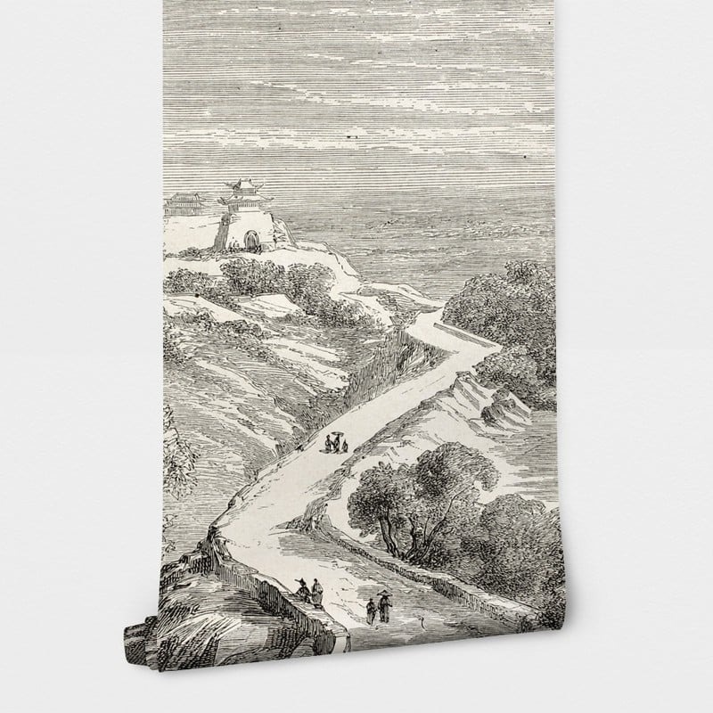 Αυτοκόλλητη Ταπετσαρία τοίχου COUNTRY ROAD VINTAGE DRAWING