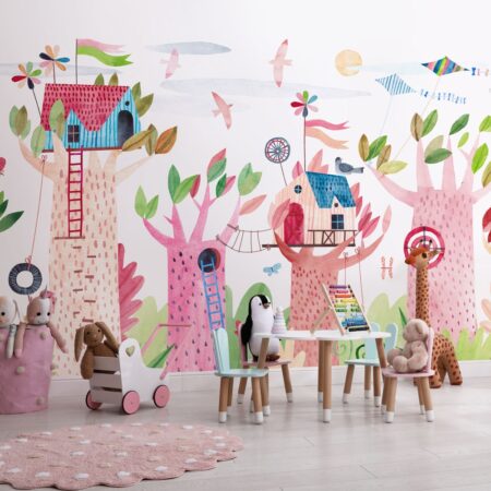 Αυτοκόλλητη Ταπετσαρία τοίχου CUTE CHILDREN TREE HOUSES - Παιδικές Ταπετσαρίες Sticky 2