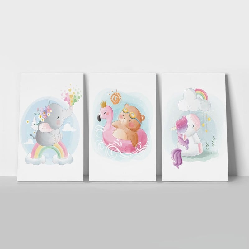Σετ Τριπτυχος Πινακας σε καμβά CUTE BABY ANIMALS