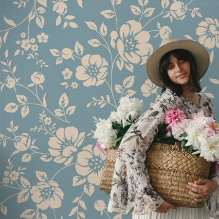 Αυτοκόλλητη Ταπετσαρία τοίχου CYAN FLOWER PATTERN - Floral - Λουλουδια