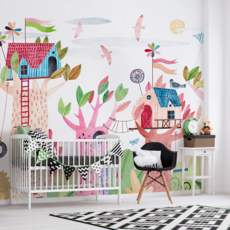 Αυτοκόλλητη Ταπετσαρία τοίχου CUTE CHILDREN TREE HOUSES - Παιδικές Ταπετσαρίες