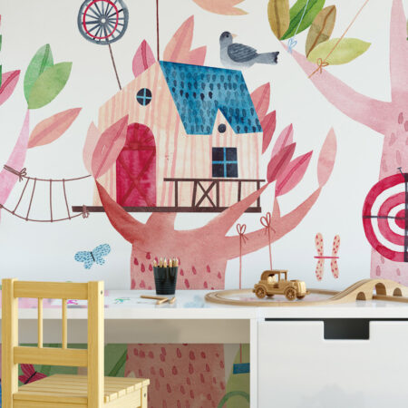 Αυτοκόλλητη Ταπετσαρία τοίχου CUTE CHILDREN TREE HOUSES - Παιδικές Ταπετσαρίες Sticky 1