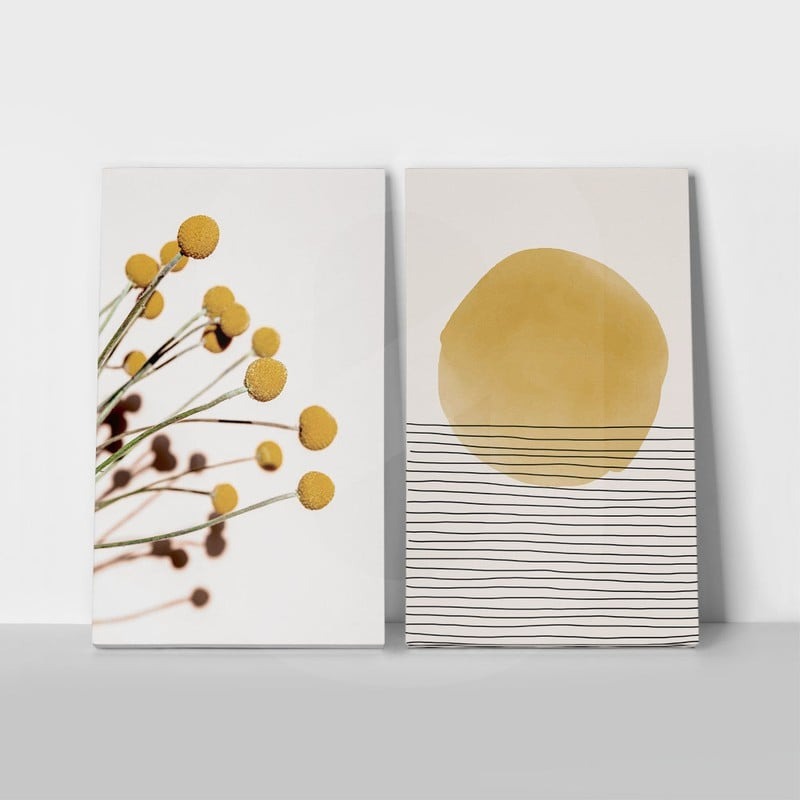 OUTLET Σετ Δίπτυχος Πινακας σε καμβά DARK YELLOW ABSTRACT 30cm x 50cm