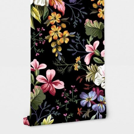 Αυτοκόλλητη Ταπετσαρία τοίχου DECORATIVE FLOWERS ON BLACK - Floral - Λουλουδια Sticky 2