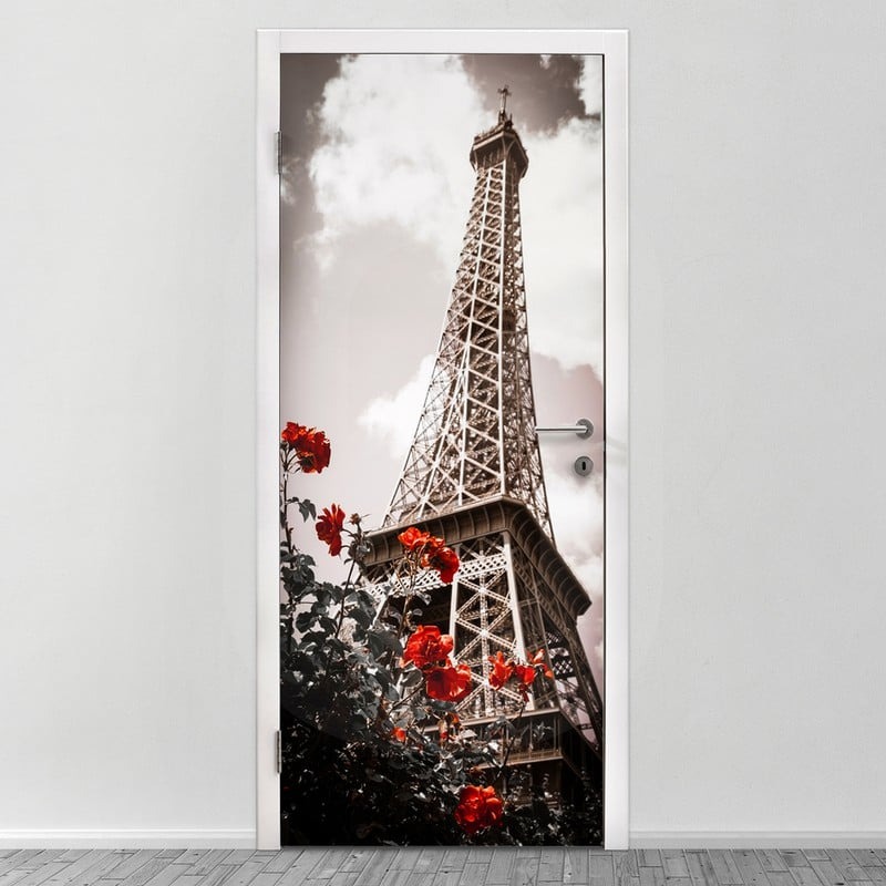 Αυτοκολλητο Πορτας EIFFEL TOWER AND RED ROSE