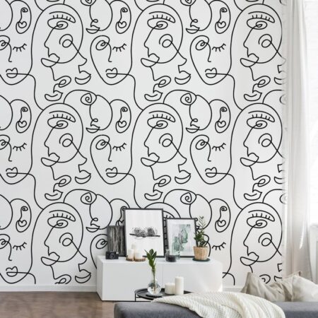 Αυτοκόλλητη Ταπετσαρία τοίχου FACES POP LINE ART
