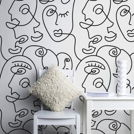 Αυτοκόλλητη Ταπετσαρία τοίχου FACES POP LINE ART - Μοτίβα Sticky 1
