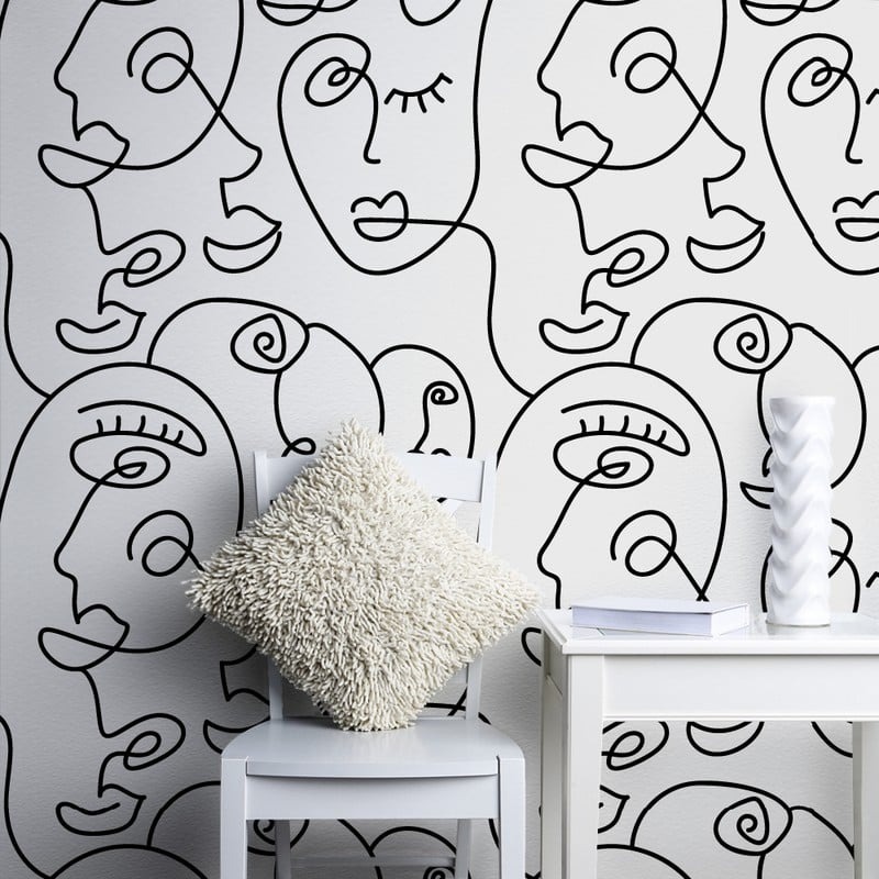 Αυτοκόλλητη Ταπετσαρία τοίχου FACES POP LINE ART