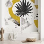 Αυτοκόλλητη Ταπετσαρία τοίχου FAN PALM LEAF GREY AND YELLOW