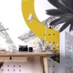 Αυτοκόλλητη Ταπετσαρία τοίχου FAN PALM LEAF GREY AND YELLOW