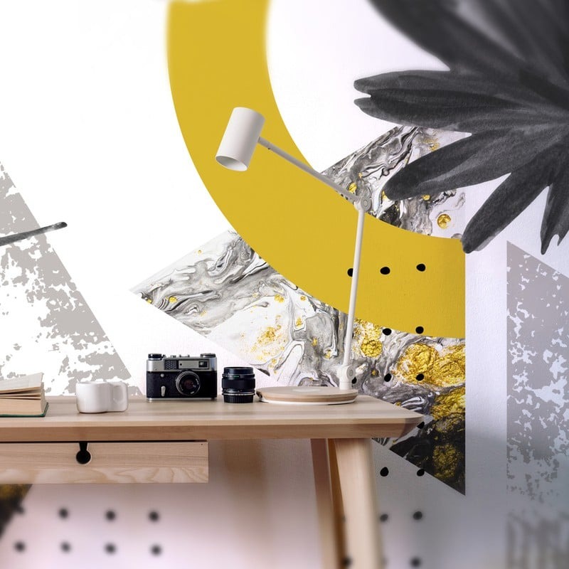 Αυτοκόλλητη Ταπετσαρία τοίχου FAN PALM LEAF GREY AND YELLOW
