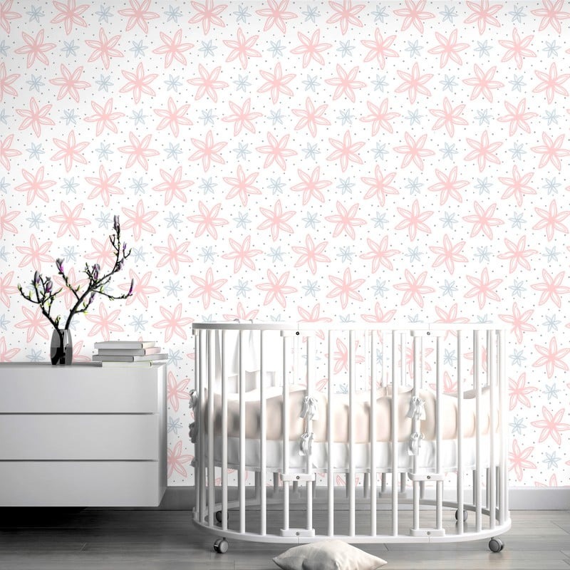 Αυτοκόλλητη Ταπετσαρία τοίχου FLOWERS AND ROUND DOTS