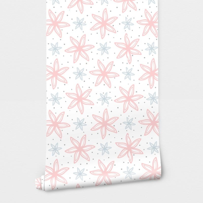 Αυτοκόλλητη Ταπετσαρία τοίχου FLOWERS AND ROUND DOTS