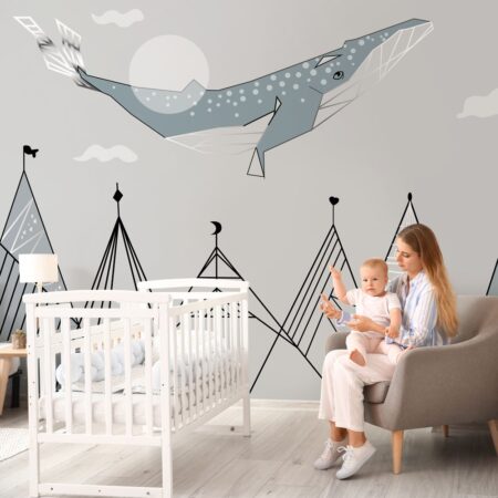 Αυτοκόλλητη Ταπετσαρία τοίχου FLYING WHALE - Παιδικές Ταπετσαρίες
