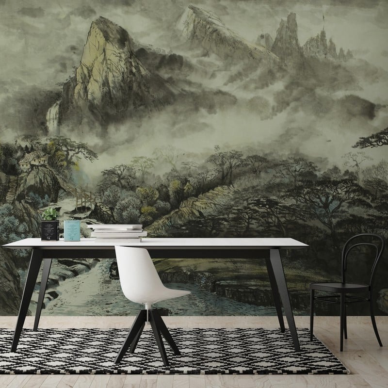 Αυτοκόλλητη Ταπετσαρία τοίχου FOGGY MOUNTAINS DRAWING