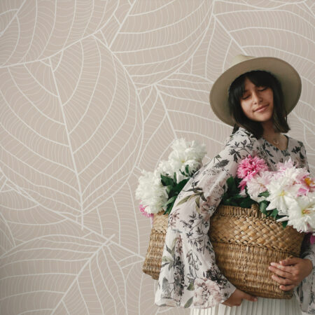Αυτοκόλλητη Ταπετσαρία τοίχου LINE LEAVES PATTERN - Floral - Λουλουδια