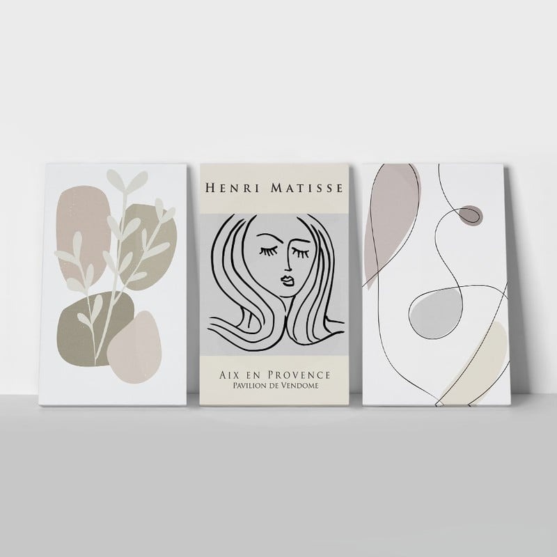 Σετ Τριπτυχος Πινακας σε καμβά MINIMAL SHAPES PASTEL