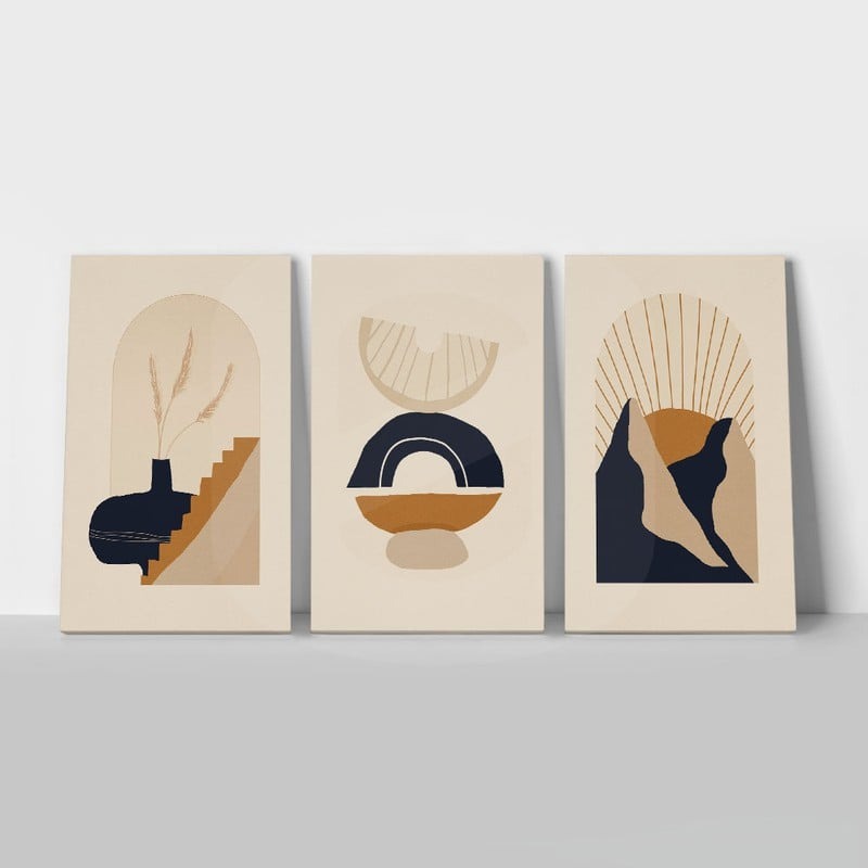 OUTLET Σετ Τριπτυχος Πινακας σε καμβά MODERN MINIMALISTIC BOHO ART 50cm x 80cm