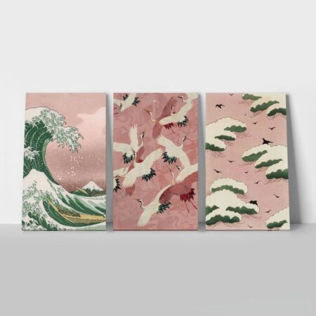 Σετ Τριπτυχος Πινακας σε καμβά PINK DREAM - Hokusai Katsushika Sticky 1