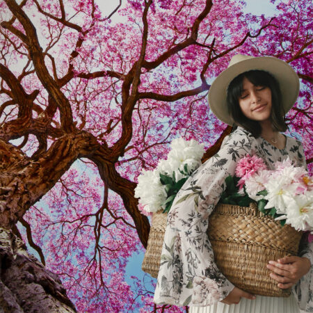Αυτοκόλλητη Ταπετσαρία τοίχου PINK TREE - Floral - Λουλουδια Sticky 1