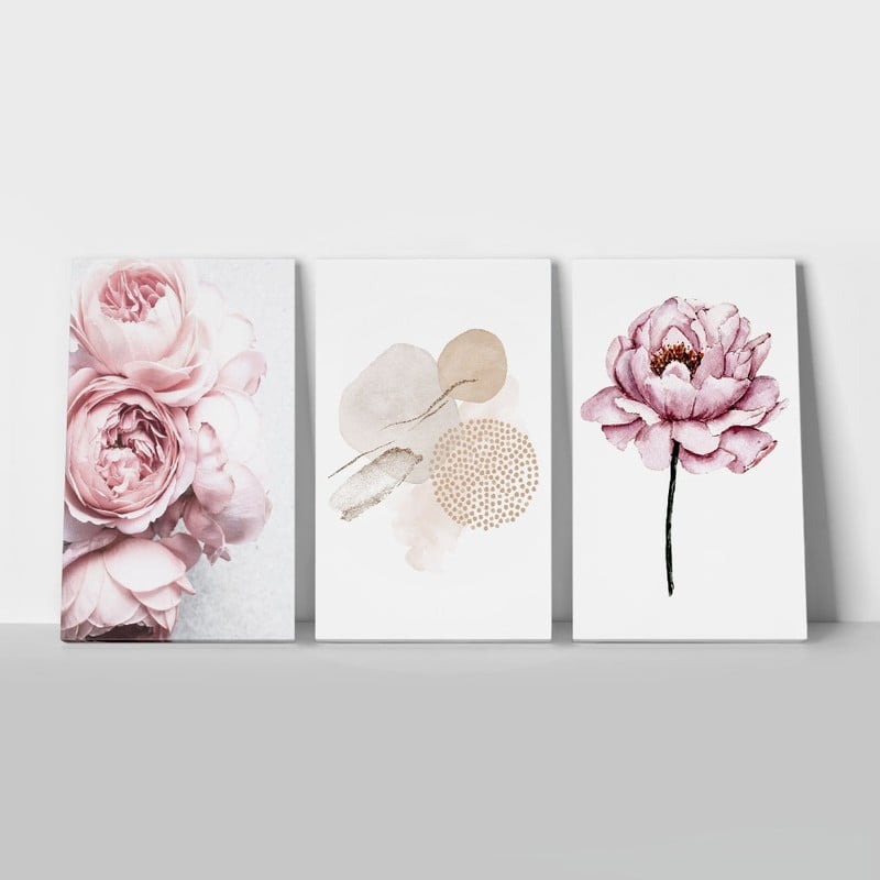 Σετ Τριπτυχος Πινακας σε καμβά PINK AND PURPLE PASTEL