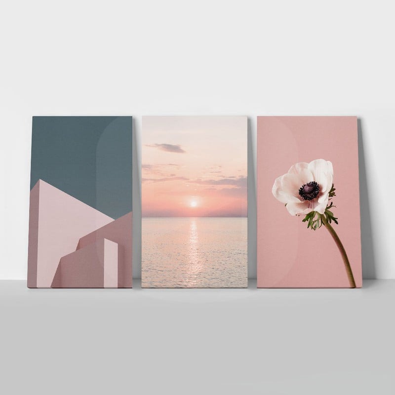 Σετ Τριπτυχος Πινακας σε καμβά PINK MINIMALISM