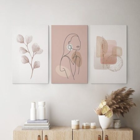 Σετ Τριπτυχος Πινακας σε καμβά PINK PASTEL TONES - Εργα Τεχνης