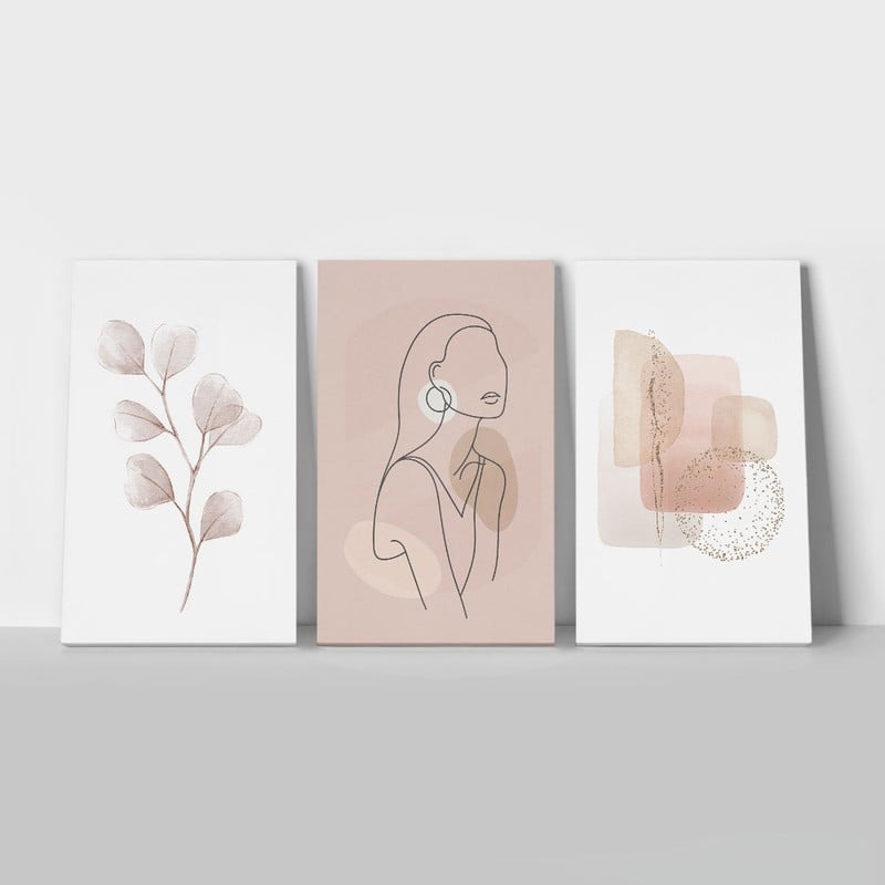 Σετ Τριπτυχος Πινακας σε καμβά PINK PASTEL TONES