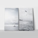 Σετ Δίπτυχος Πινακας σε καμβά SEAGULLS AND BOAT