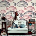 Αυτοκόλλητη Ταπετσαρία τοίχου VINTAGE FISH DRAWING
