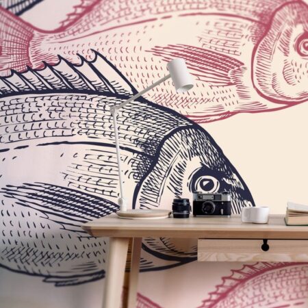Αυτοκόλλητη Ταπετσαρία τοίχου VINTAGE FISH DRAWING - Μοτίβα Sticky 1