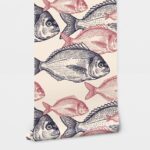 Αυτοκόλλητη Ταπετσαρία τοίχου VINTAGE FISH DRAWING