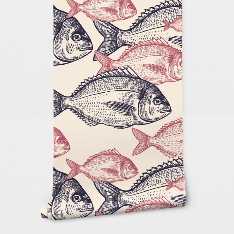 Αυτοκόλλητη Ταπετσαρία τοίχου VINTAGE FISH DRAWING