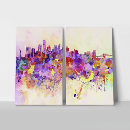 Σετ Δίπτυχος Πινακας σε καμβά WATERCOLOR NEW YORK - Νεα Υορκη Sticky 1