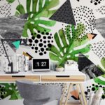 Αυτοκόλλητη Ταπετσαρία τοίχου WATERCOLOR TROPICAL LEAVES AND TRIANGLES